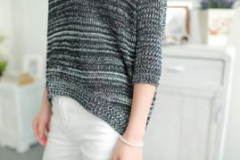 2014新款套頭針織衫花衫七分袖圓領(lǐng)針織衫韓版前短后長針織上衣女